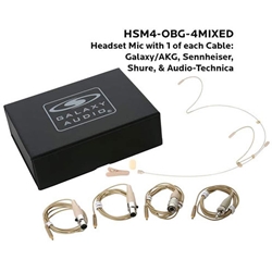 Galaxy Audio HSM4-OBG-4MIXED, Dual ear headset, beige, 4 cables; 1 Shure, 1 Sennheiser, 1 Galaxy/AKG, 1 AT