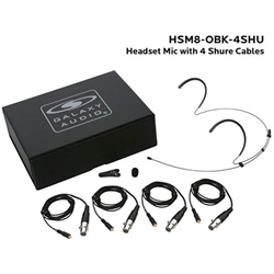 Galaxy Audio HSM8-OBK-4SHU, Dual ear headset, black, wired for most Shure models, 4 cables included