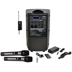 Galaxy Audio TQ8X-GTU-HHP5AB, 8" woofer, 1 dual receiver, 2 handheld transmitters, battery powered