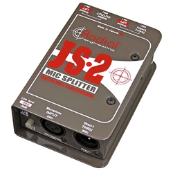 Radial JS2, Mic splitter, passive, 1 input, 2 direct outs & 1 Jensen isolated output